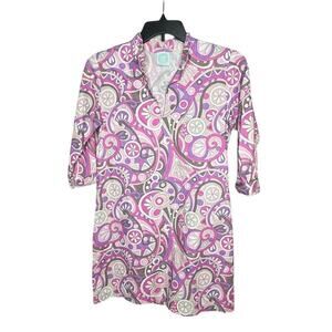 Devon Baer Retro Groovy Cotton Mod Print Preppy Fun Dress Size Small